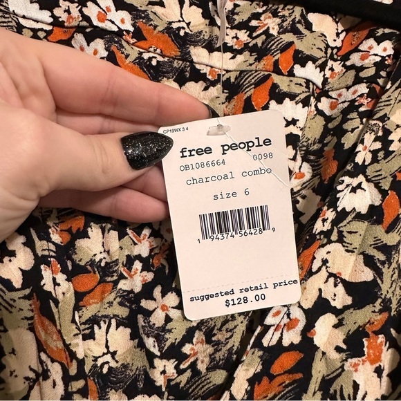 Free People Forget Me Not Mini Dress /Charcoal Floral Combo Size 6 - Picture 6 of 8